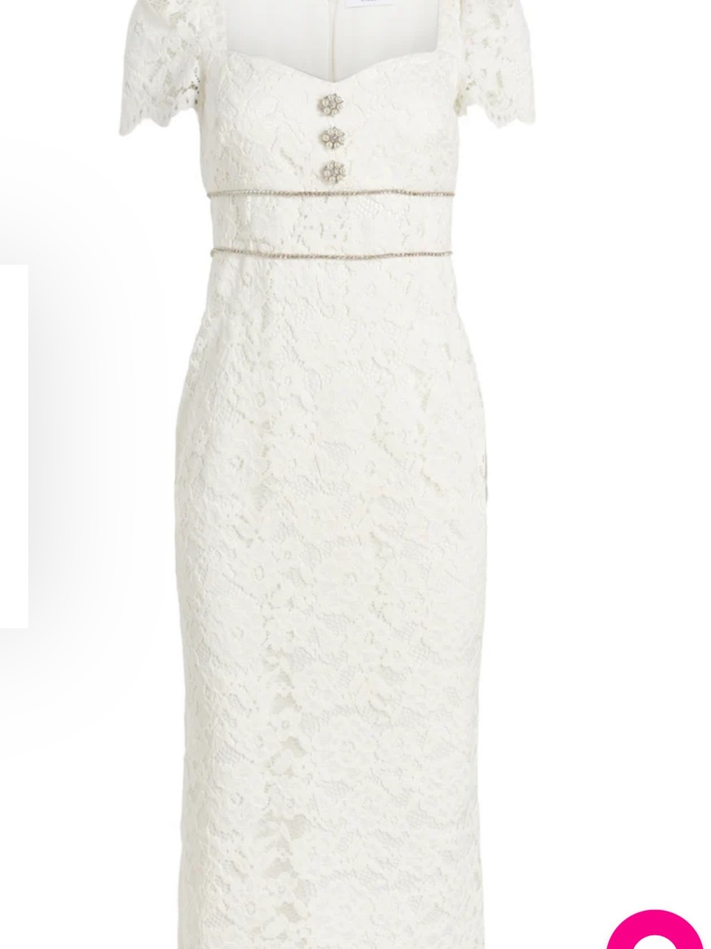 Likely Stirling Dress                  White Lace Midi Dress with Short Sleeves